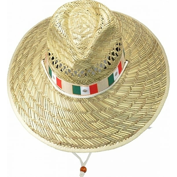 Cultural Exchange Mexico Flag Band Wide Brim Mens Straw Hat [Beige