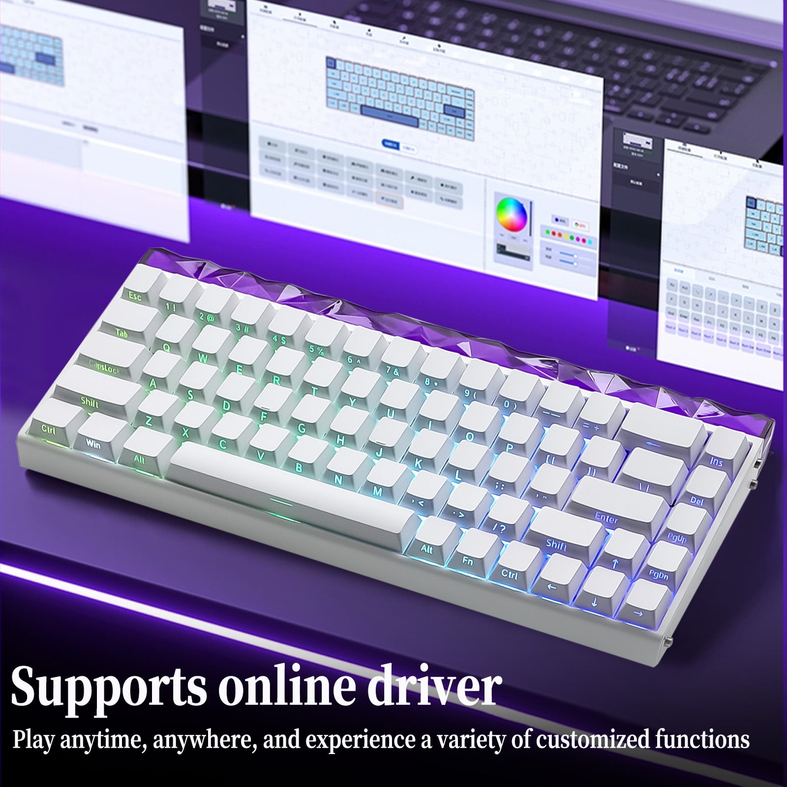 AULA Hero 68 HE 60% Wired Gaming Keyboard with Hall Effect Magnetic Switches, Adjustable Actuation, Rapid Trigger, RGB Backlight, White (Side-Printed, Meteor Magnetic Switch)