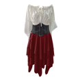 thumbnail image 4 of Rggeeun Halloween for Women Renaissance Women Gothic Dress Corset Dress Fly Sleeve Lapel Collar Ruffle Bow Dress Streetwear Fashion,Red,M, 4 of 4
