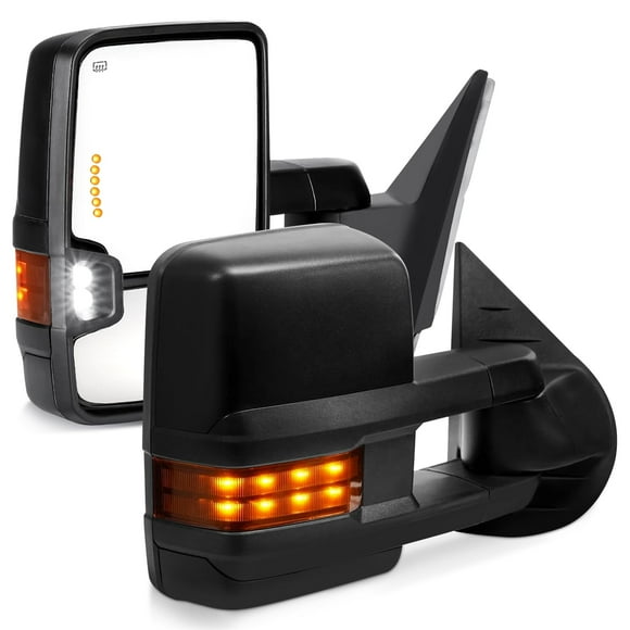 Perfit Zone Miroirs de Remorquage pour Chevy Silverado GMC Sierra 1500 2500 HD 3500 HD 2007-2014 (Nouveau Style de Carrosserie 2007 Uniquement) Chauffage Électrique Ambre Feu de Signalisation Manuel Pliable Extensible Conducteur Passager Paire