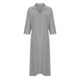 thumbnail image 4 of Elainilye Fashion Dresses for Women 2024 Plus Size Summer Casual Loose Turn-down Collar Slit Solid Long Sleeve Long Dresses,Gray, 4 of 6