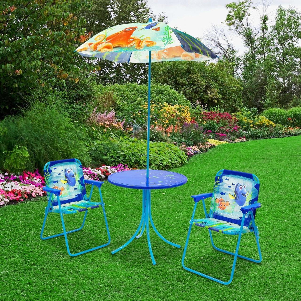 Finding Dory Kids Childrens Garden Outdoor Table Chairs & Umbrella Patio Set 