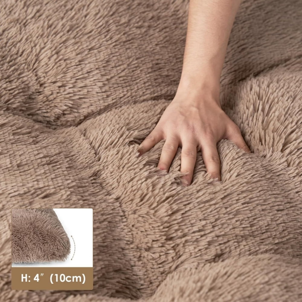 Reyox Large Dog Bed, 35 x 23 inch Fluffy Plush Dog Cage Bed, Washable Dog Mat with Non-Slip Bottom for Large and Medium Dogs,Khaki