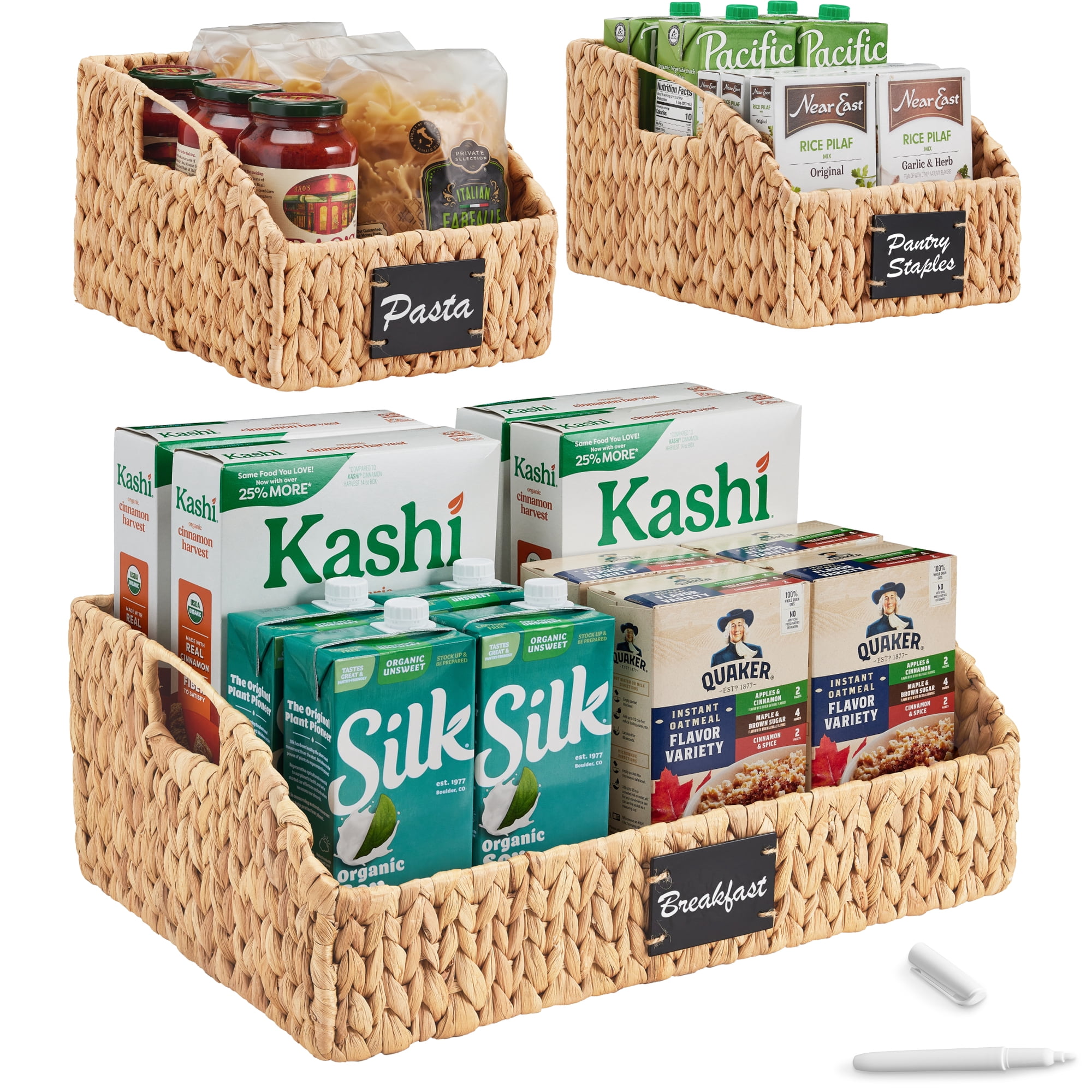 Best Choice Products Water Hyacinth Pantry Storage Baskets, Wicker Baskets w/ Built-in Handles - Natural