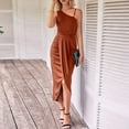 thumbnail image 5 of ZQUUVOU Womens One Shoulder Long Formal Dress Summer Sleeveless Bodycon Ruched Wrap Split Cocktail Dresses Orange, 5 of 7