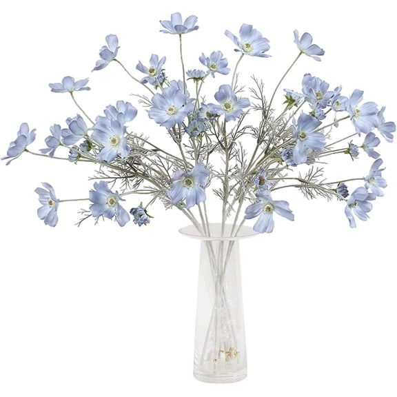 2 Pcs Artificial Fake Flowers Plants Cosmos Silk Flower Arrangements Wedding Bouquets Decorations Plastic Floral Table Centerpieces for Home Kitchen Garden Party Decor Approx 23.6'' High - Light Blue