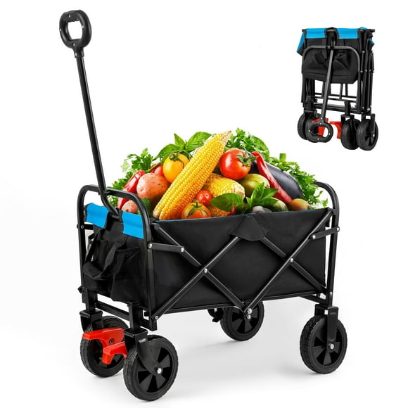 Collapsible Foldable Wagon, Beach Cart Large Capacity, Heavy Duty Folding Wagon Portable, Collapsible Lightweight Wagon for Sports, Shopping, Camping
