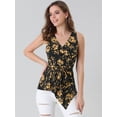 thumbnail image 3 of Top peplum envolvente con dobladillo asimétrico en la cintura con cuello en V sin mangas para mujerNegro Amarillo XL, 3 of 6