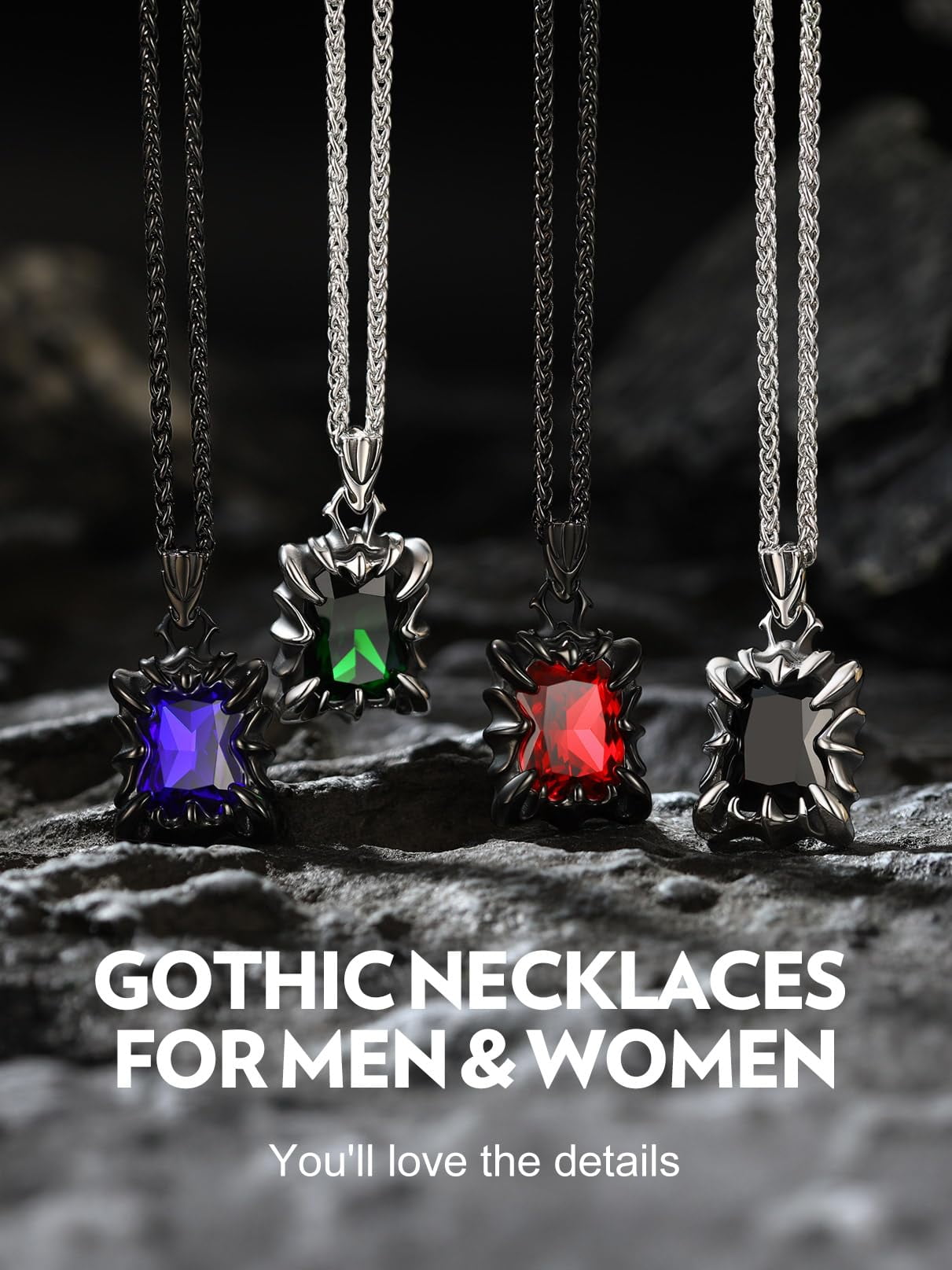 Bandmax Gothic Stainless Steel Necklaces for Men Women Dragon Claw Pendant Ruby Stone Vintage Goth Punk Necklace for Gift
