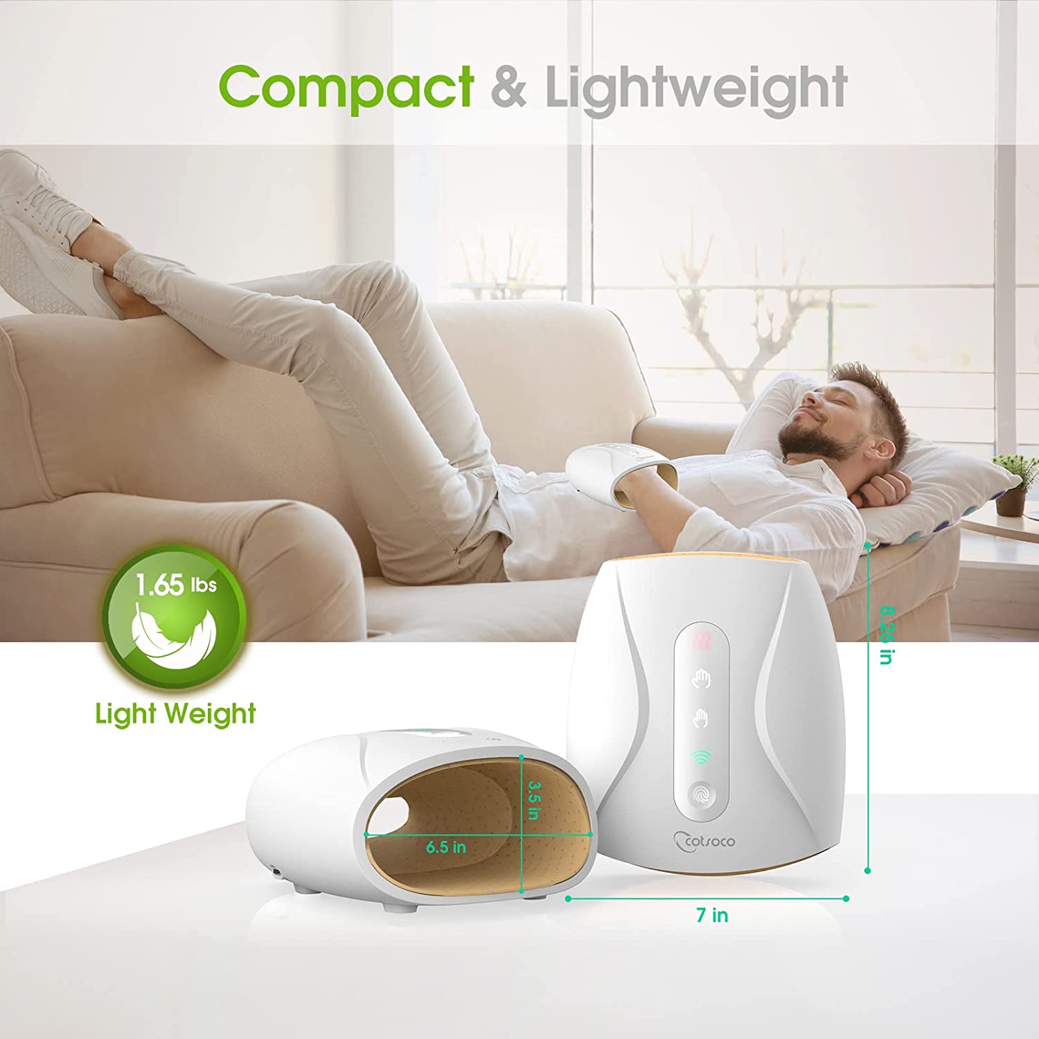 Cotsoco Electric Hand Massager for Palm Massage, Finger Numbness Coldness Relief, Cordless Acupressure Massager with Air Pressure Compress/Heat/Rechargeable for Arthritis