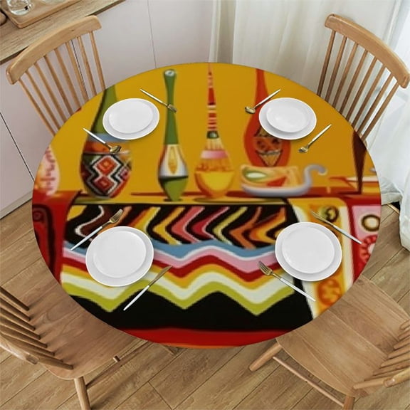 BANET Round Tablecloth,African Women Geometric Decorative Polyester Table Cloths,Waterproof Table Cover for Home,Holiday,Party,Indoor and Outdoor 31"-35