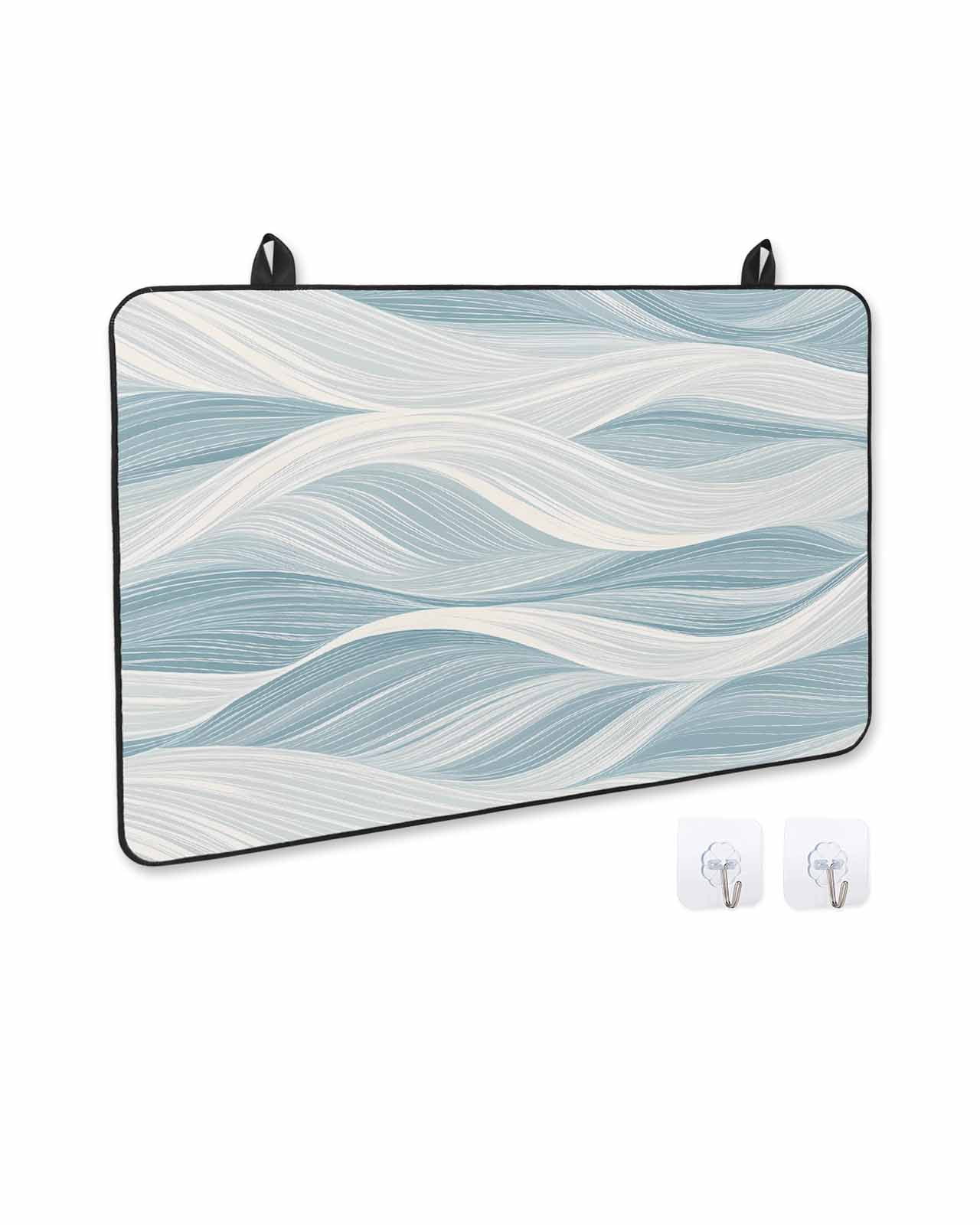 nqOlkjepod Large Induction Cooktop Protector Mat 24"x21", White Blue Ombre Stripe Stove Top Covers for Electric Stove, Modern Abstract Moire Waves Stove Burner Cover Mats, Glass Top Stove Cover