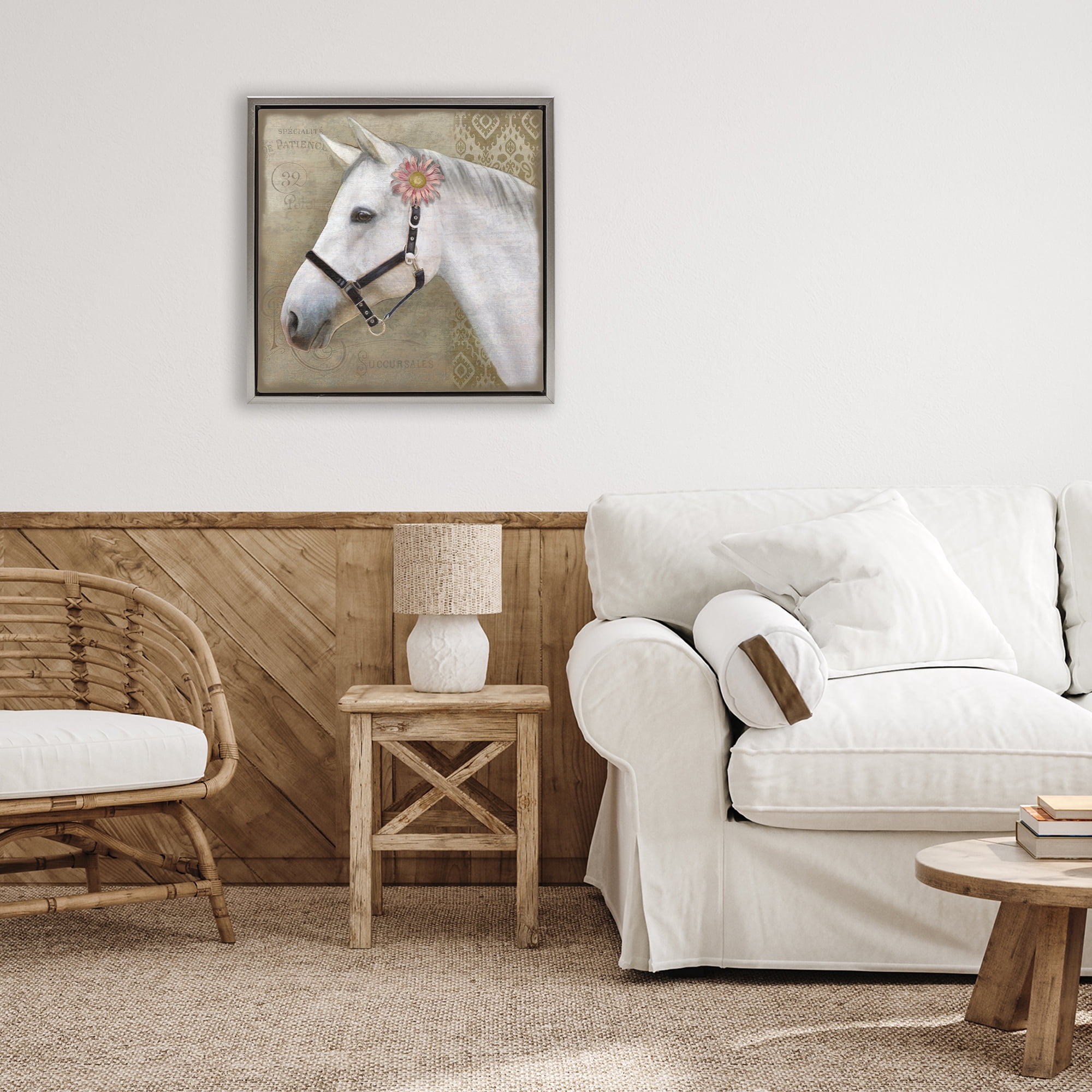 Stupell Industries Boho Barnyard Horse Gray Framed Floater Canvas Wall Art, design by Suzanne Nicoll
