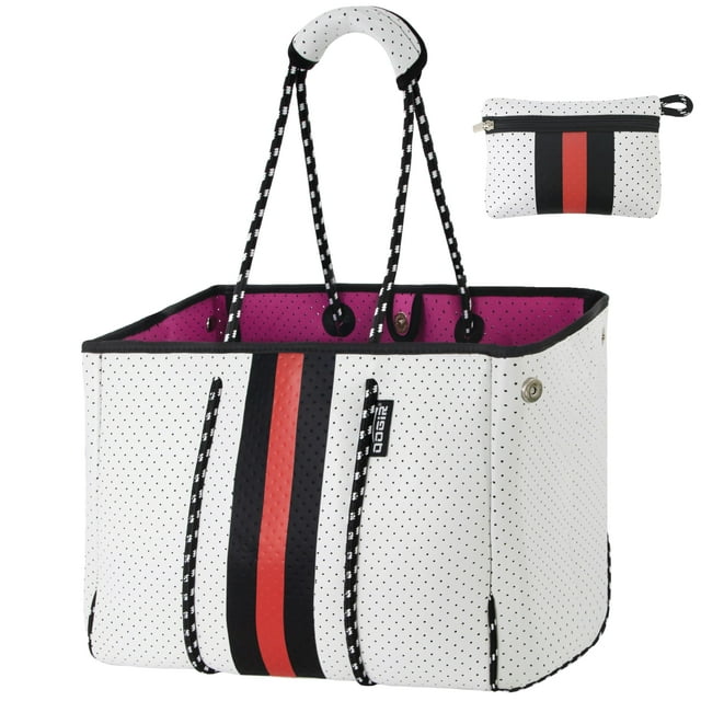 Bolsa de Playa Tote QOGiR Neopreno Blanca Grande con Bolsillo Interior