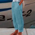 thumbnail image 2 of EDFBUYKRS Female Women Pants Casual Sweatpants for Women Petite Length Short Women Solid Linen Trouser Pant Casual Baggy Elastic Waist Trouser Wide Leg Pant with Pocket Fashion Pant Xxxxl, 2 of 5