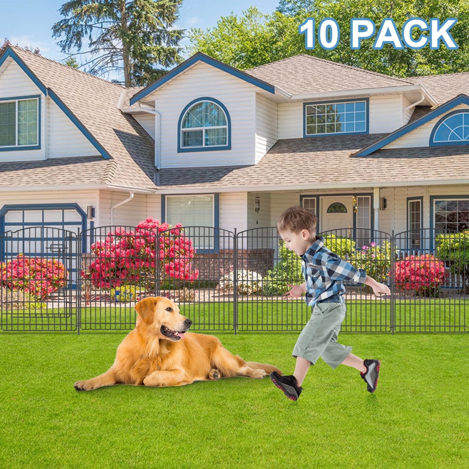 Anyask 30" Tall 10 Panel Dog Playpen with One Door, Portable Customizable Foldable Metal Fence for Pets, Black