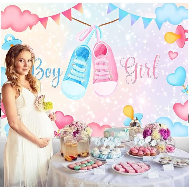 Gender U200bReveal Backdrop Boy Or Girl Baby Reveal Decorations,Blue Or Pink Backdrops Boy Or Girl Banner Sign Background For He Or She Gender Reveal Surprise Shower Party Photo Booth Props