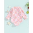 thumbnail image 3 of Bagilaanoe Toddler Baby Girl One-Piece Swimsuit Flower Print Long Sleeve Zipper Rashguard Swimwear 6M 12M 18M 24M 3T Kids Ruffle Bathing Suit, 3 of 8