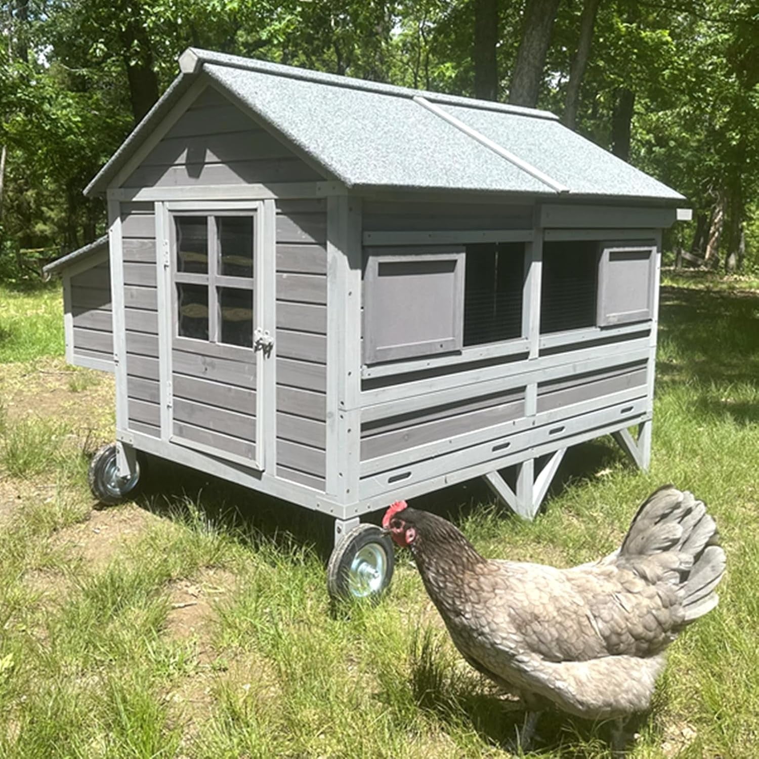 Aivituvin Chicken Coop for 8-10 Chickens Mobile Wooden Hen House with Nesting Box,Large Poultry Cage Upgrade with Strong Iron Frame,Durable & Waterproof