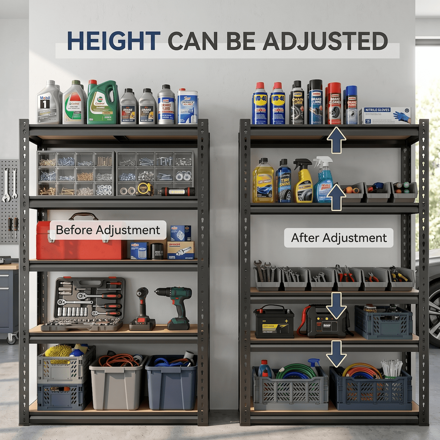 Xiweot Heavy Duty Garage Storage Shelves, 2000 lbs Metal Shelving Unit, 5 Tier Adjustable Garage Shelves, 60"H x 12" D x 28" W Freestanding Steel Shelving Rack for Basement, Pantry, Warehouse