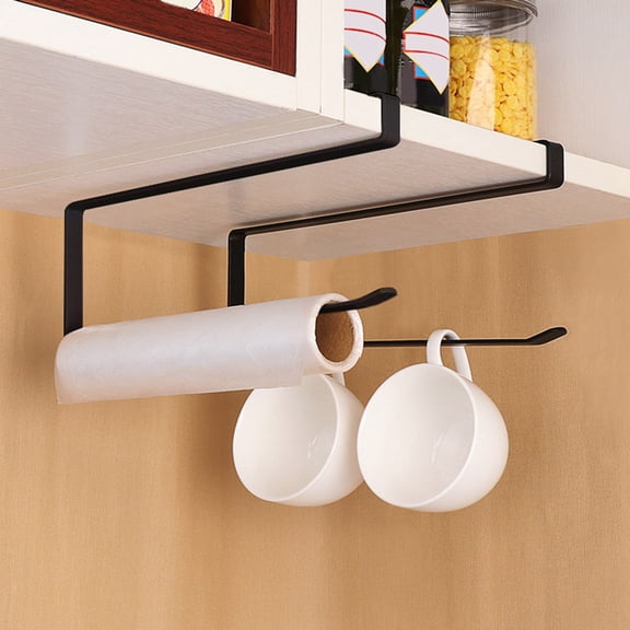 OTVIAP Paper Towel Holder, Under Cabinet Paper Roll Holders (NO Drilling) Steel Roll Paper Rack Hanger Storage Organizer Black