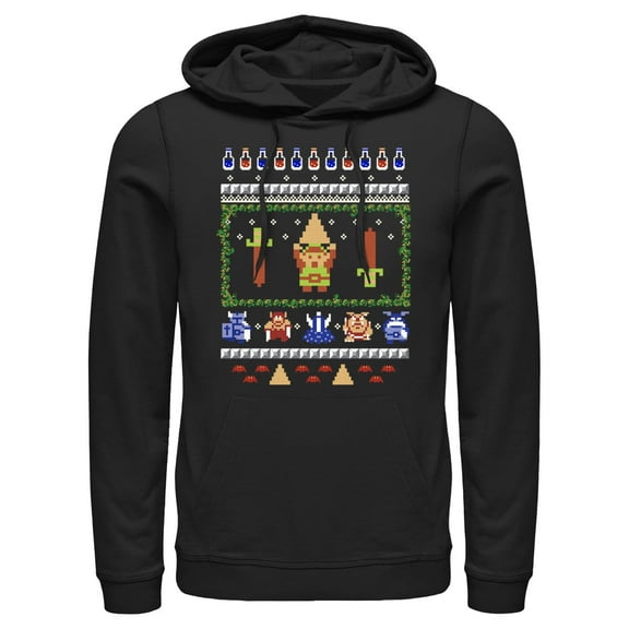 Men's Nintendo Ugly Christmas Sweater Print 8-Bit Link  Pull Over Hoodie