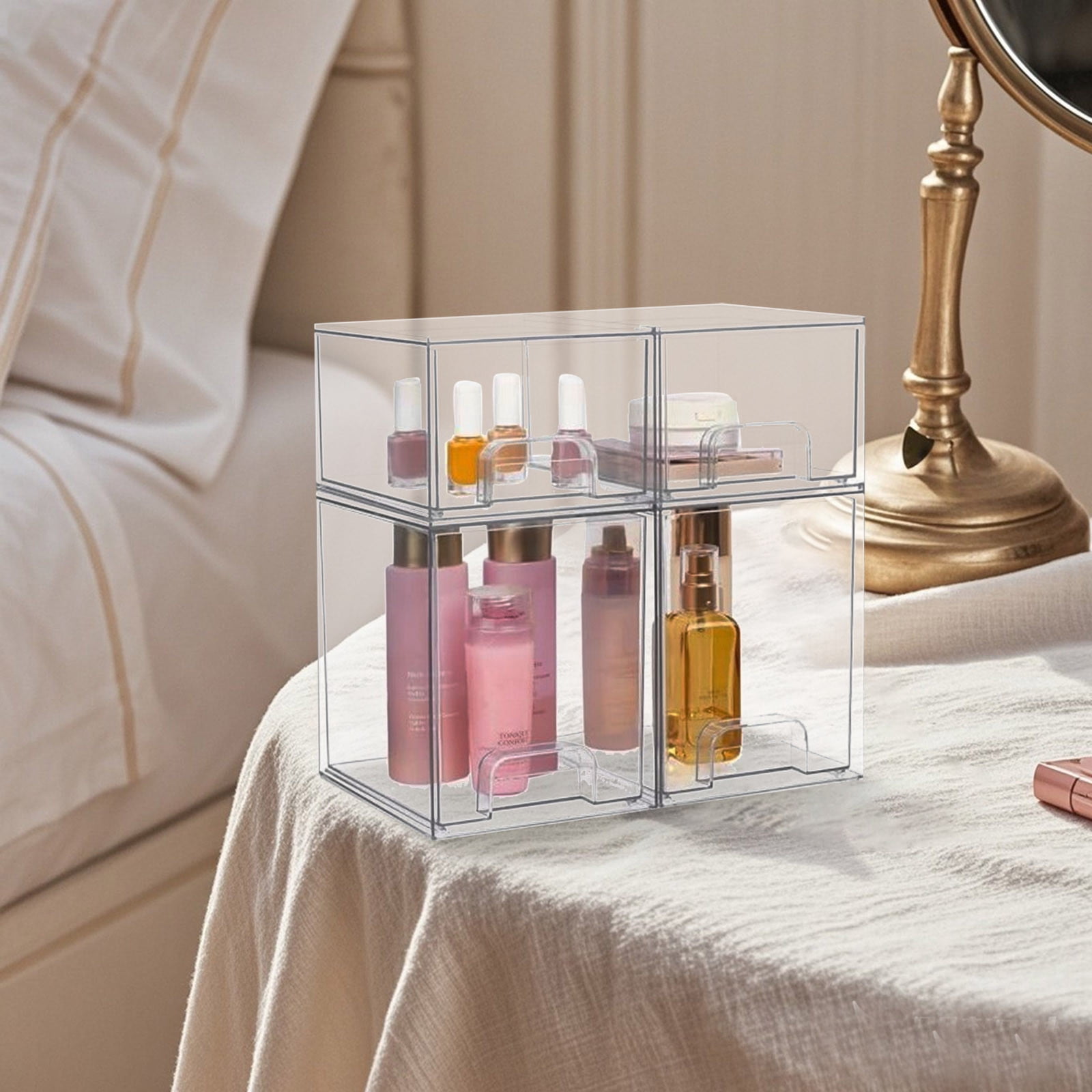 2 Pcs Stackable Storage Drawers, Tall X-Large - Clear | THE CRATE COLLECTION | Storage Bins With Drawers | Bathroom Organizers | Under Sink Organizer | Vanity Cabinet Home Organization