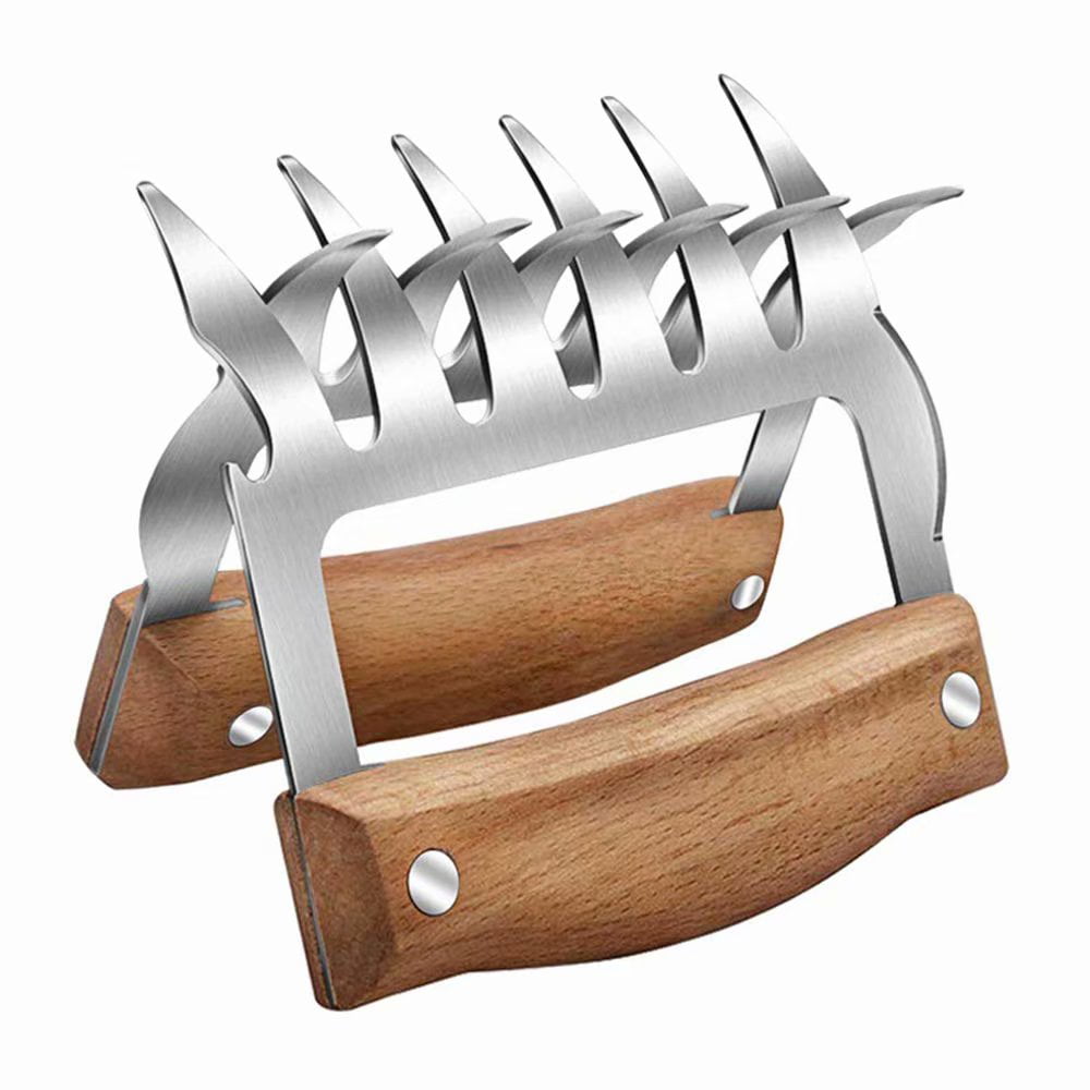 2 Pcs Pulling Easy Shredding Stainless Steel Meat Forks Metal Meat Shredding Claws Red Wood Handling Lifting & Cutting BBQ Bear Claws Pulled Pork Shredder with Bottle Opener 