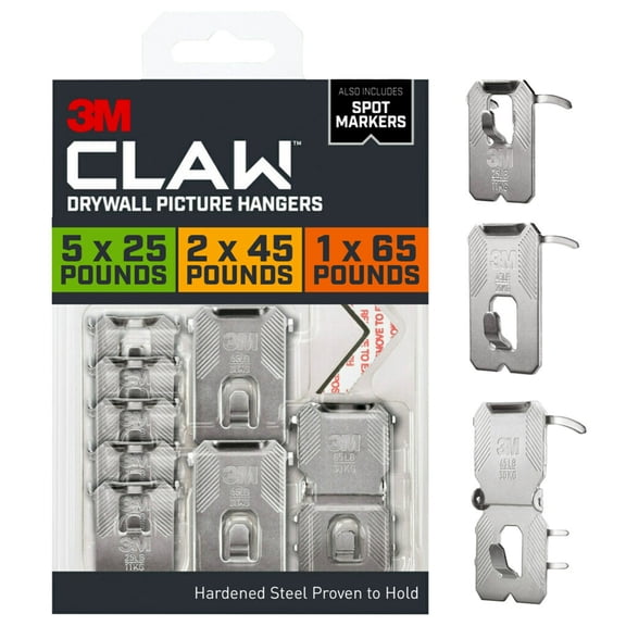 3M CLAW Drywall Picture Hanger Kit, Variety Pack with Spot Markers, Holds Up To 65 lbs