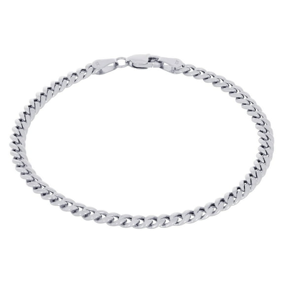 Nuragold 10K Real White Gold Miami Cuban Link 3.5mm Chain Bracelet (7"-9") Italian Jewelry for Men & Women
