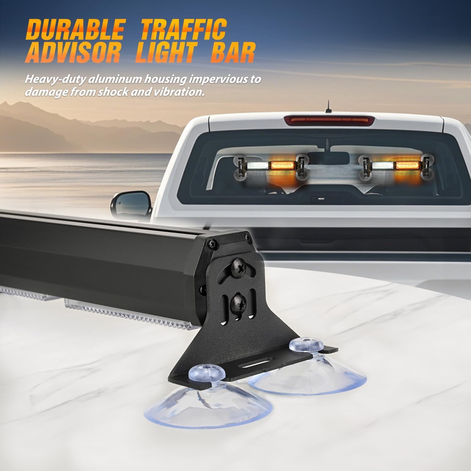 Nilight 40LED Amber White Emergency Strobe Advisor Light Bar with Suction Cups Dash Safety Warning Hazard Flashing Lights Interior Front/Rear Windshield for Trucks Construction Vehicles