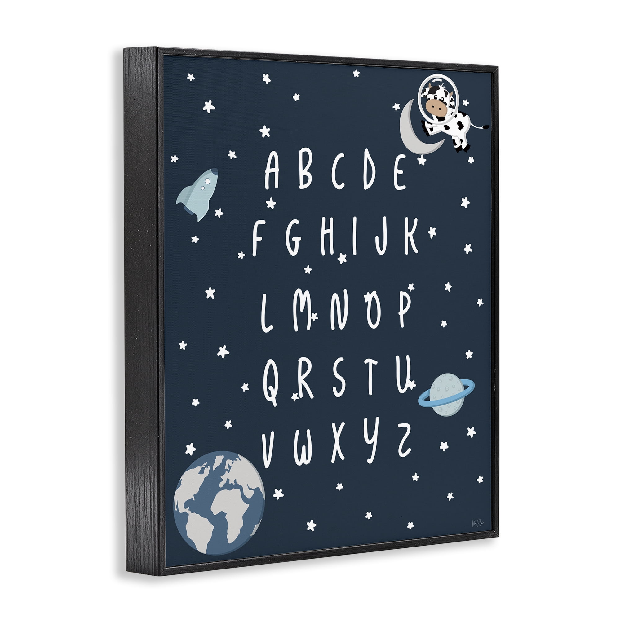 Stupell Industries Outer Space Alphabet Novelty Painting Black Framed Art Print Wall Art, 16 x 20