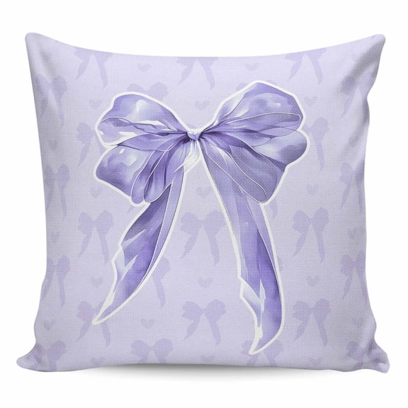 Purple Bow Pillow Covers 20x20 Inch Decorative Throw Pillow Cover, Cute Bowknot Simple Pure Color Sofa Pillowcases Accent Cushion Case Home Decor Bedroom Living Room