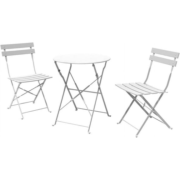 IdeaHouse 3-Piece Folding Bistro Set, Portable Patio Furniture with Foldable Table & Chairs, Space-Saving Outdoor Bistro Set for Garden, Balcony, and Porch, White