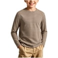thumbnail image 2 of Spazoro Boys Long Sleeve T-Shirt with Crew Neck, Lightweight Stretchy Striped Breathable Casual Tee Shirts for Daily Wear Brown Size 11-14, 2 of 6