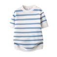 thumbnail image 6 of LEKWK Mens Striped Shirt Crewneck Horizontal Short Sleeve Lightweight Tops Ribbed Knit Breathable Tees Relaxed Fit Casual Retro Daily Vacation Summer Tops Blue XXL, 6 of 6
