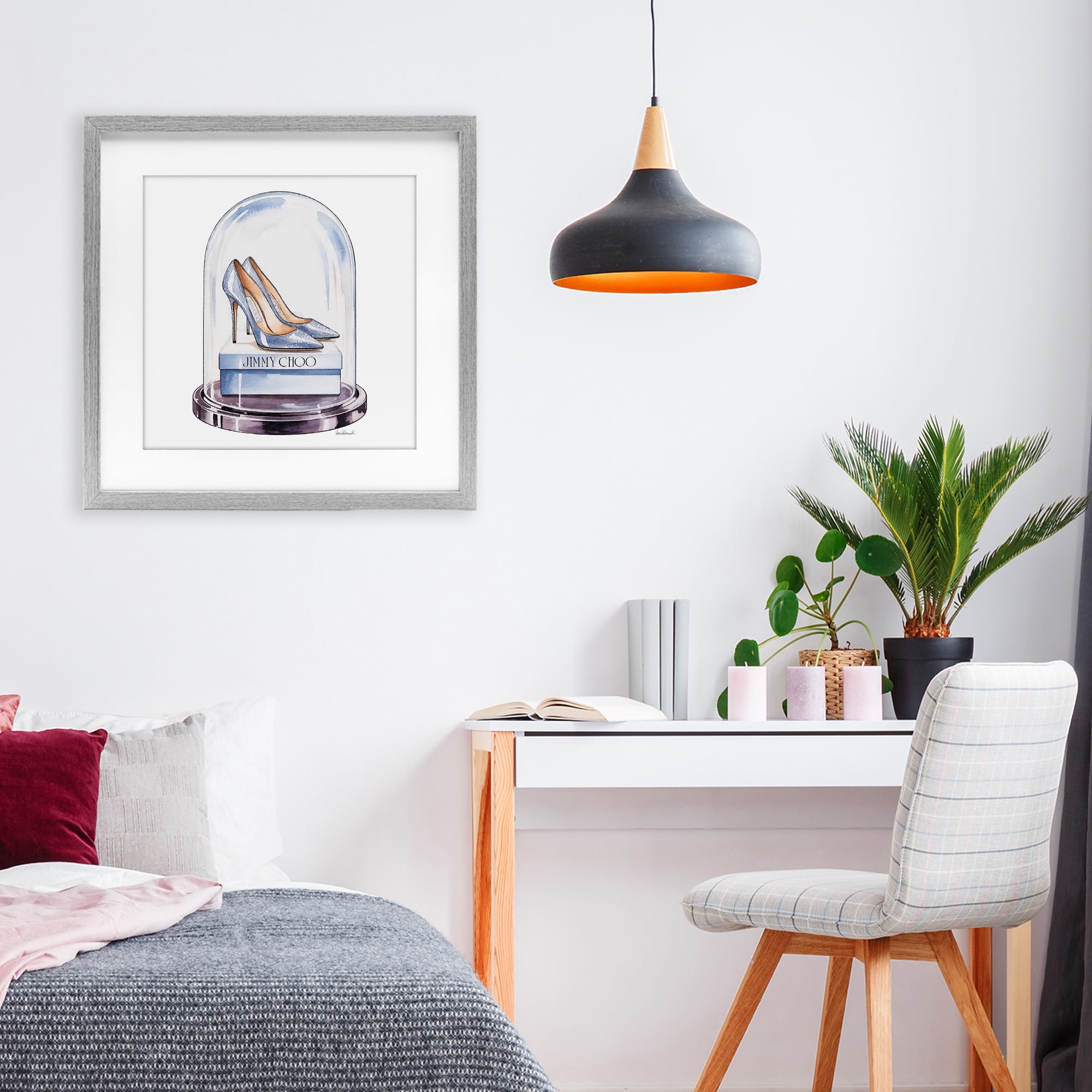 Stupell Industries Elegant Shoes in Bell Jar Gray Framed Print Under Glass, design by Amanda Greenwood