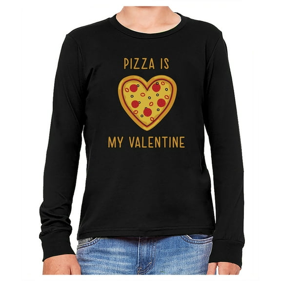 Tstars Boys Unisex Valentine's Day Shirts for Kids Love Pizza Is My Valentine Shirt Gift for Pizza Lovers Youth Gift Idea for Boy Kids Birthday Party Gift Long Sleeve T Shirt