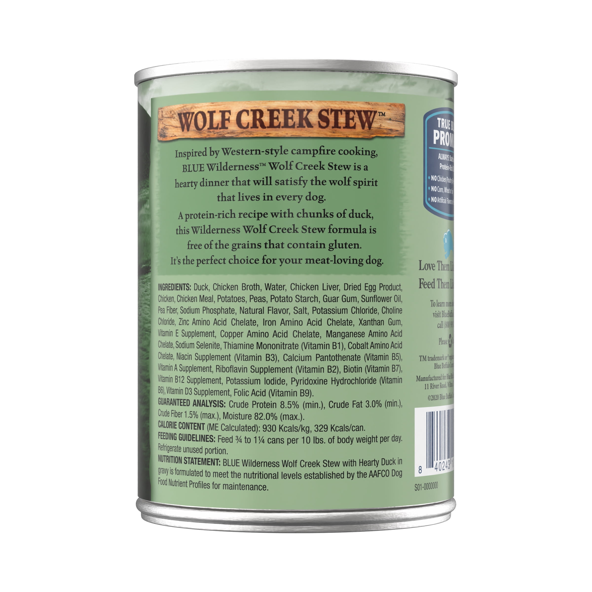 Blue Buffalo Wilderness Wolf Creek Stew High Protein Grain Free, Natural Wet Dog Food, Hearty Duck Stew in gravy 12.5-oz can (pack of 12)