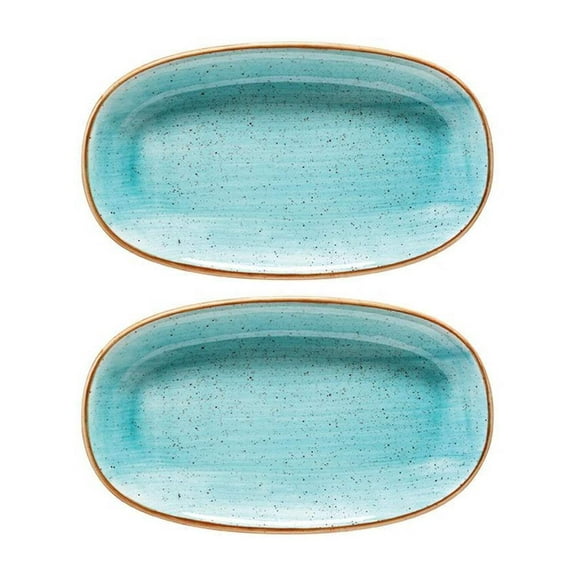 Aqua 6" x 3.5" x h:0.75" Oval Blue Porcelain Platter (Set of 2)