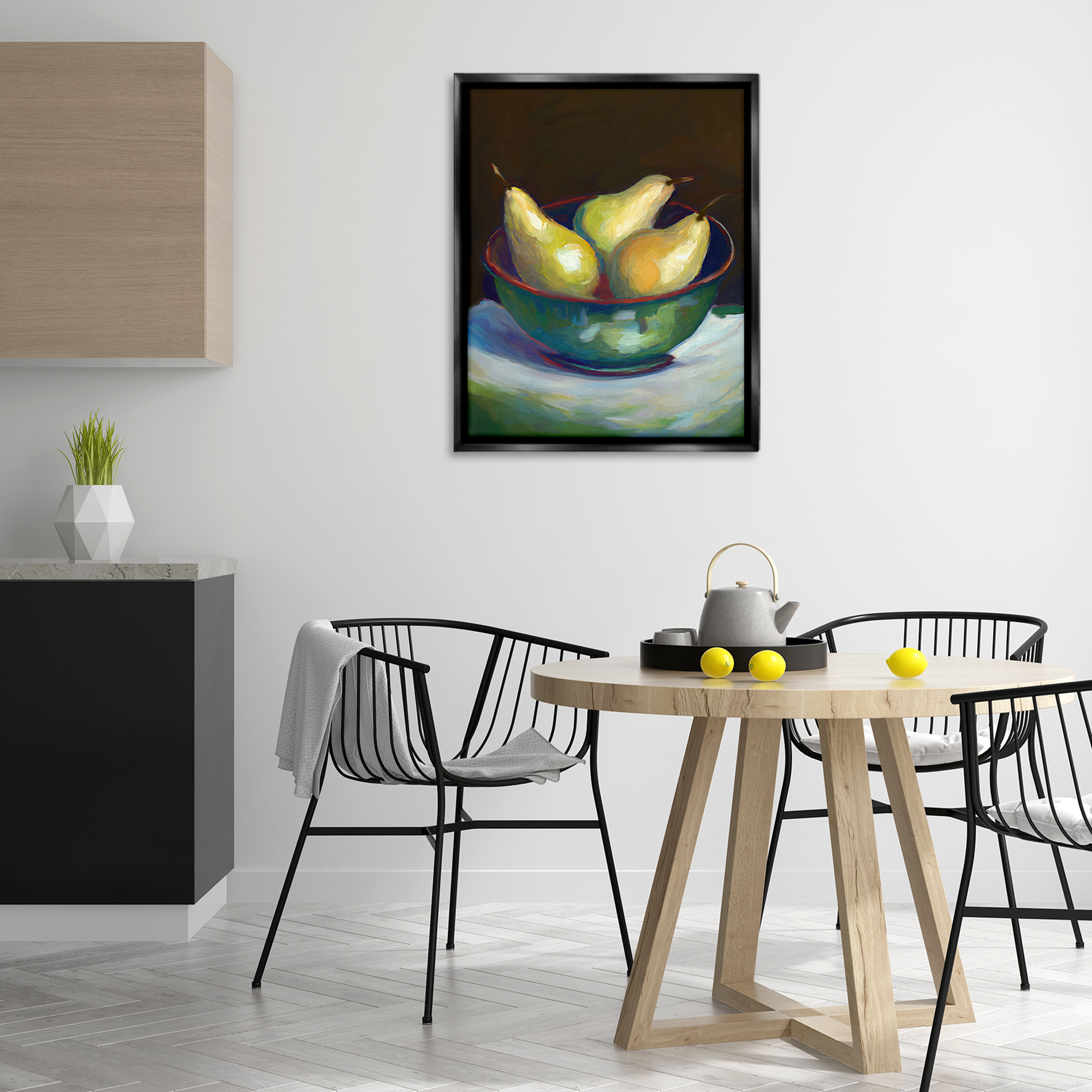 Stupell Industries Traditional Pear Bowl Food & Beverage Painting Black Floater Framed Art Print Wall Art, 25 x 31