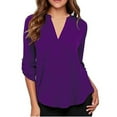 thumbnail image 1 of Blouse en Chiffon Unie à Col en V pour Femmes, Mode Aguichant, Manches Longues, 1 of 1