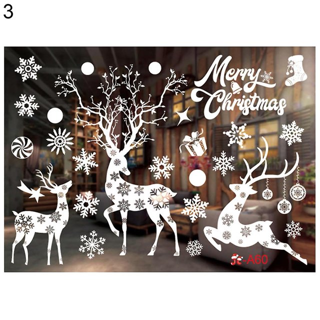 2 unids/set exquisita pegatina de pared de mano de obra extraíble Pvc blanco copo de nieve Reno Diy pegatina de ventana para Navidad
