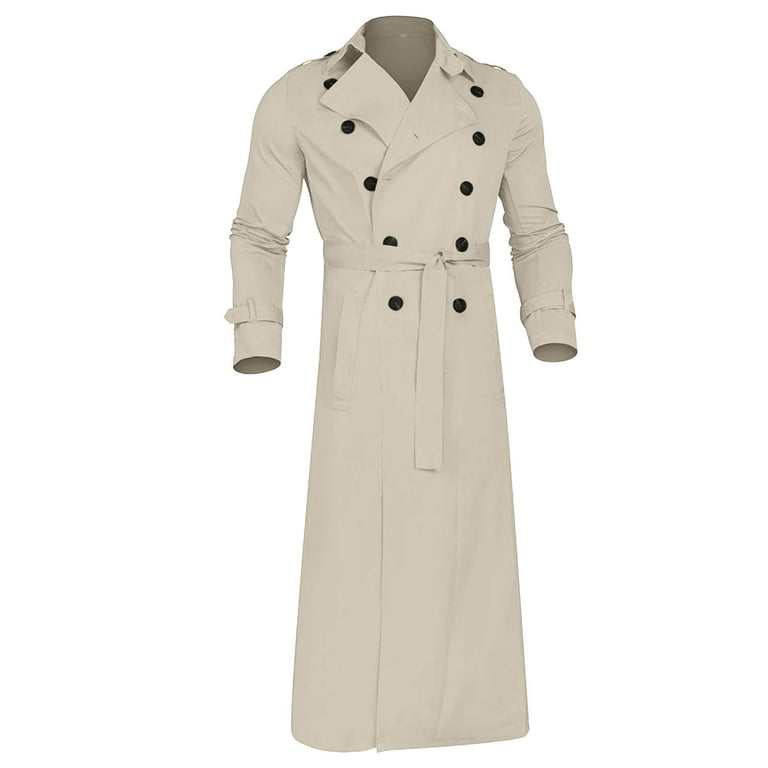 HaHaHappy Mens Trench Coat Double Breasted Long Jacket