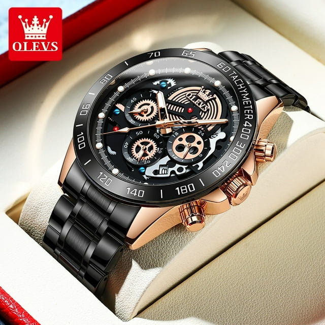 Montre à Quartz Originale OLEVS pour Hommes Cadran Multifonction Étanche Lumineuse Design Squelette Montre de Sport pour Hommes 9922