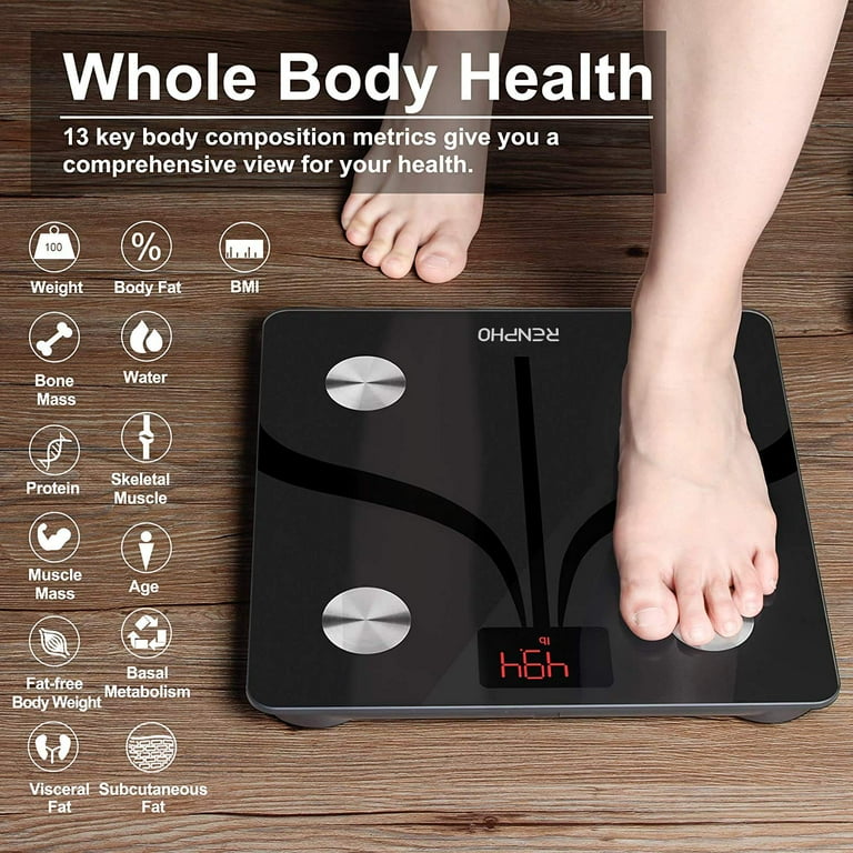 RENPHO USB Rechargeable Smart Scale for Weight & Body Fat, Black, 396 lbs 