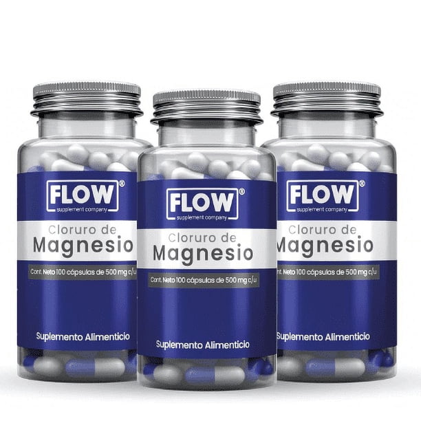Suplemento FLOW 3 Pack DE Cloruro De Magnesio con Vitamina K2 Vitamina D y Calcio 300 CAPSULAS DE 500 mg c/u