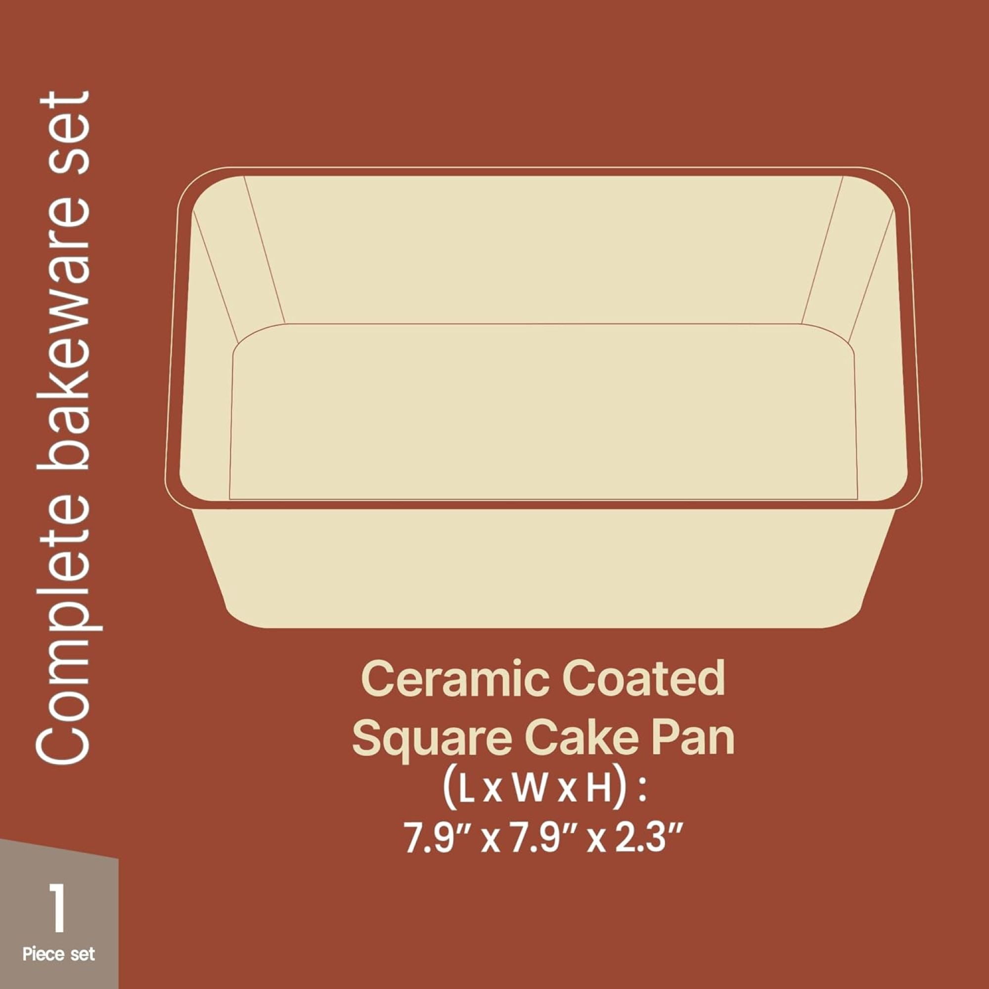 Square Cake Pan - Aluminized Steel, Ceramic Non-Stick Coating, Non-Toxic, Ideal Size, Heavy-Duty, Elevate Your Baking with Durability and Style!