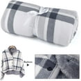 thumbnail image 4 of Manta portátil, manta de regazo a cuadros, cómoda manta de poncho con botones para cama, sofá, oficina, gris y blanco, 4 of 5