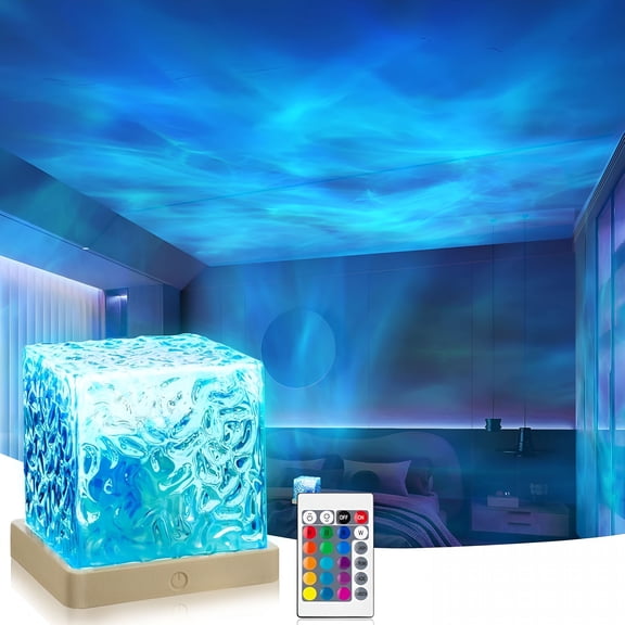 HIBIBUD Aurora Borealis Night Light Projector,16-Color Cube Light with Dynamic Wave Effect,Ocean-Themed Ambient Light,Comes with Remote Control,Suitable for Bedroom and Classroom Decoration